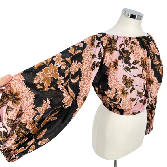Vici Floral Off-The-Shoulder Puff Sleeve Blouse Pink Black Size Small - Picture 4 of 9